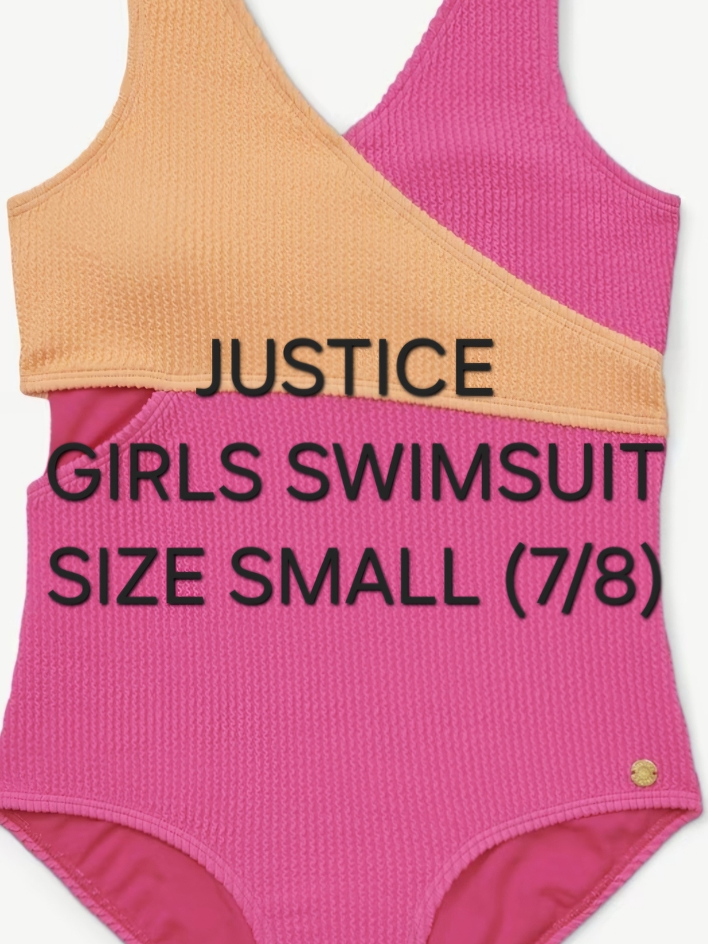 Justice Girls Colorblock Pink and Peach One-Piece Swimsuit